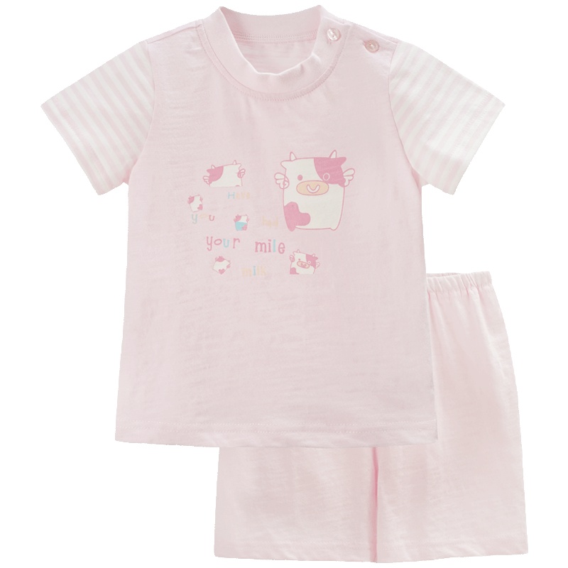 中性短袖心形领肩开扣家居服两件套