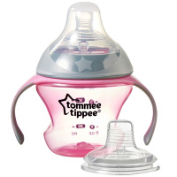 汤美星(Tommee Tippee)00538 初级奶嘴杯粉色 宝宝学饮杯2种杯嘴带可拆卸手柄不含双酚A