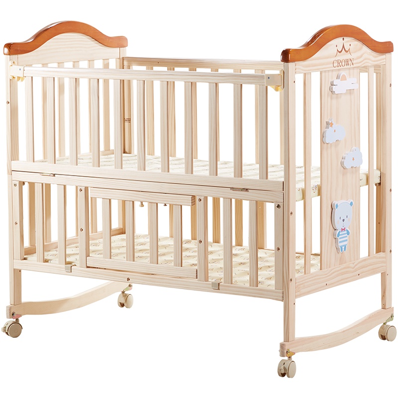 百爱婴儿床实木无漆欧式新生儿BB床摇篮床带滚轮宝宝多功能可变书桌拼接大床带滚轮,整床可摇,加长加大,带床档,可储物