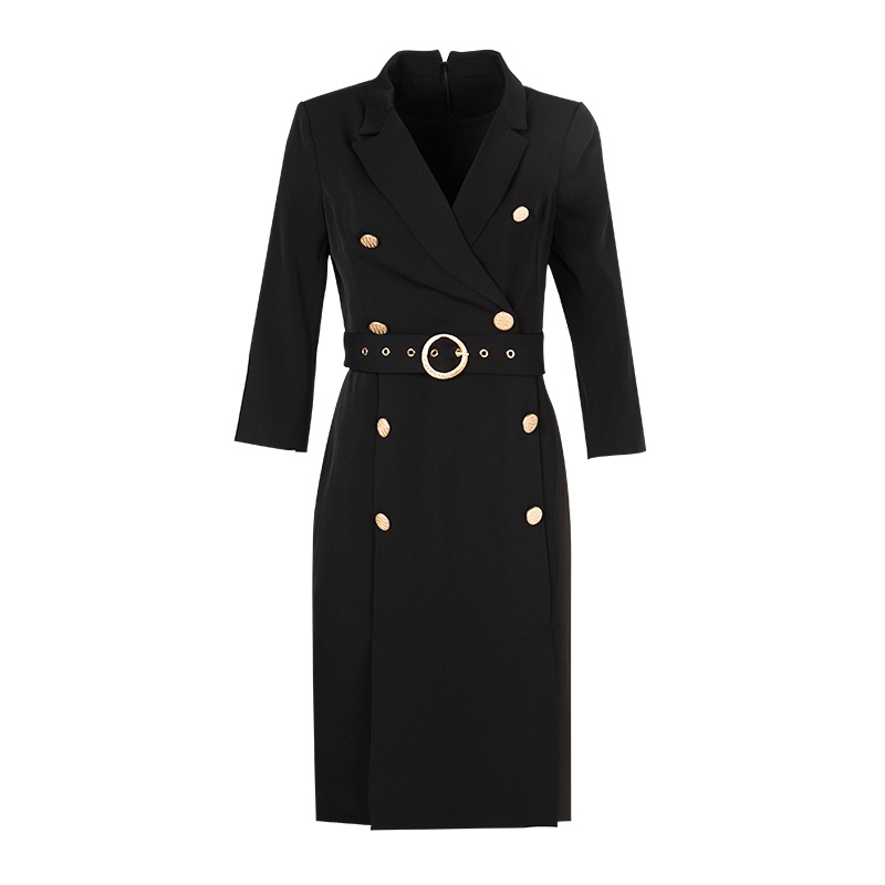 晚白2021春新品通勤时尚简约纯色修身显瘦高腰西装裙包臀连衣裙女