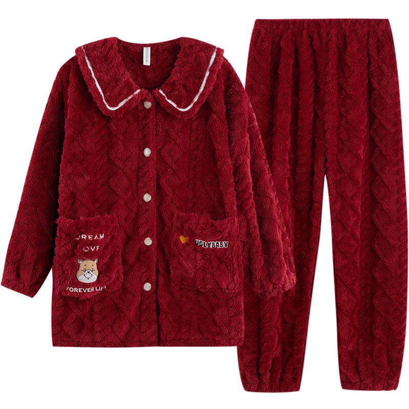 芬腾【速暖绒】2021年新款珊瑚绒睡衣女秋冬加绒加厚家居服女套装