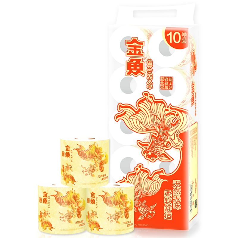 金鱼牌(GOLDFISH) 原生木浆卷纸 超韧4层160节卫生纸*10卷/提