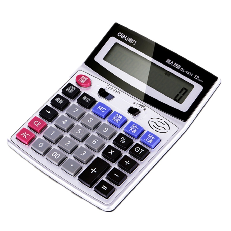 得力(deli) 时尚经典计算器语音 12位数大屏语音计算器(黑)