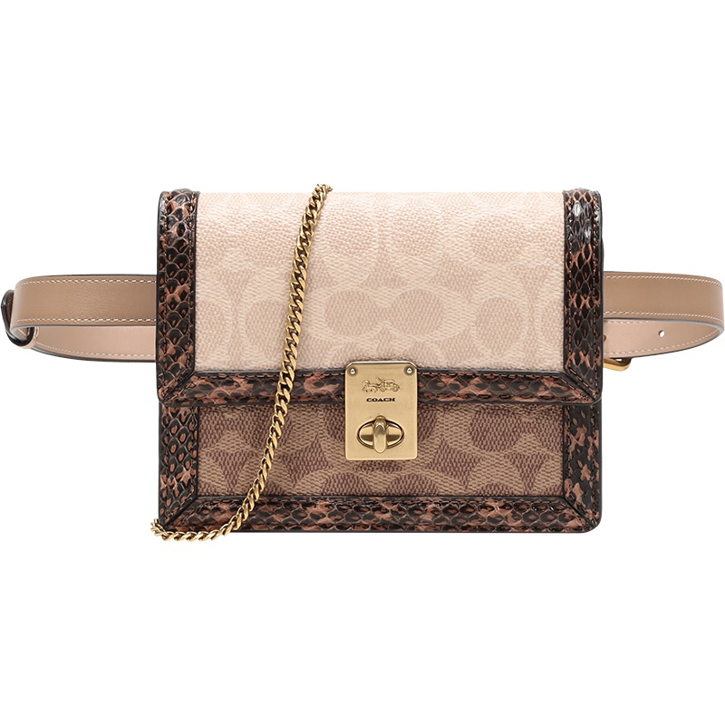 COACH 蔻驰 奢侈品 女士 专柜款HUTTON系列涂层帆布配皮单肩斜挎包胸包腰包 89237