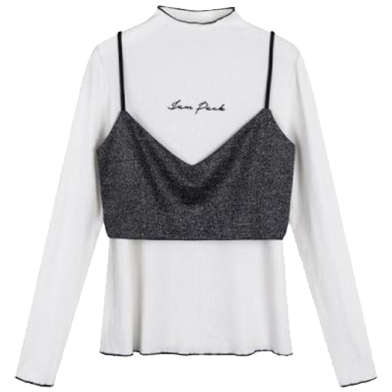 【热卖】拉夏贝尔两件套打底衫女秋装带马甲女装秋修身白色针织潮