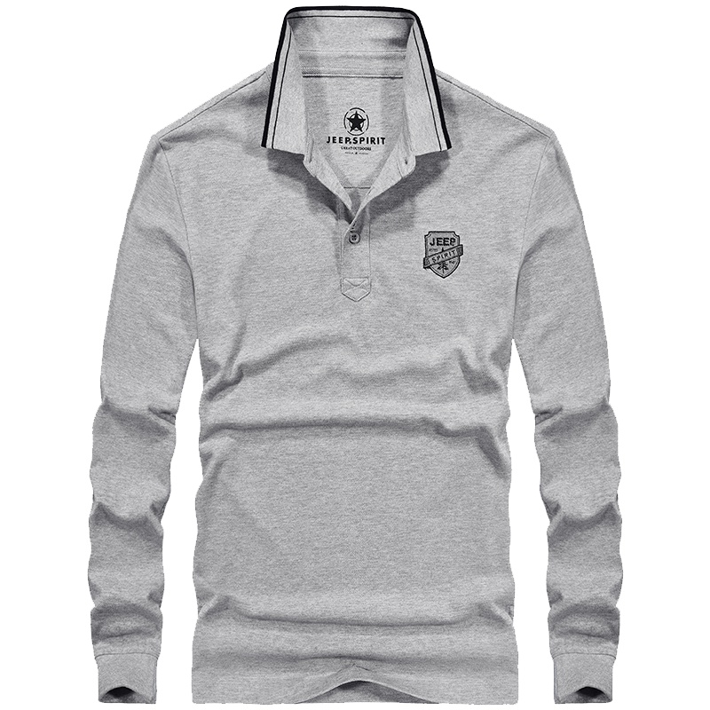 JEEP吉普宽松大码男装体恤春装休闲翻领长袖T恤男士纯色POLO