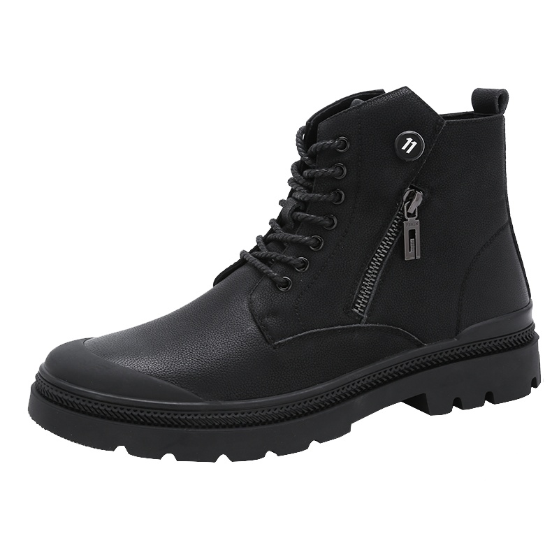 木林森男鞋真皮时尚潮流高帮靴子百搭防滑休闲工装马丁靴男秋冬季
