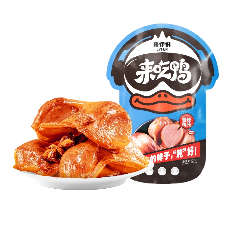 来伊份香辣鸭胗125g鸭肫肉干肉脯卤味鸭肉下酒菜夜宵熟食卤味香辣味独立包装 苏宁超市自营零食