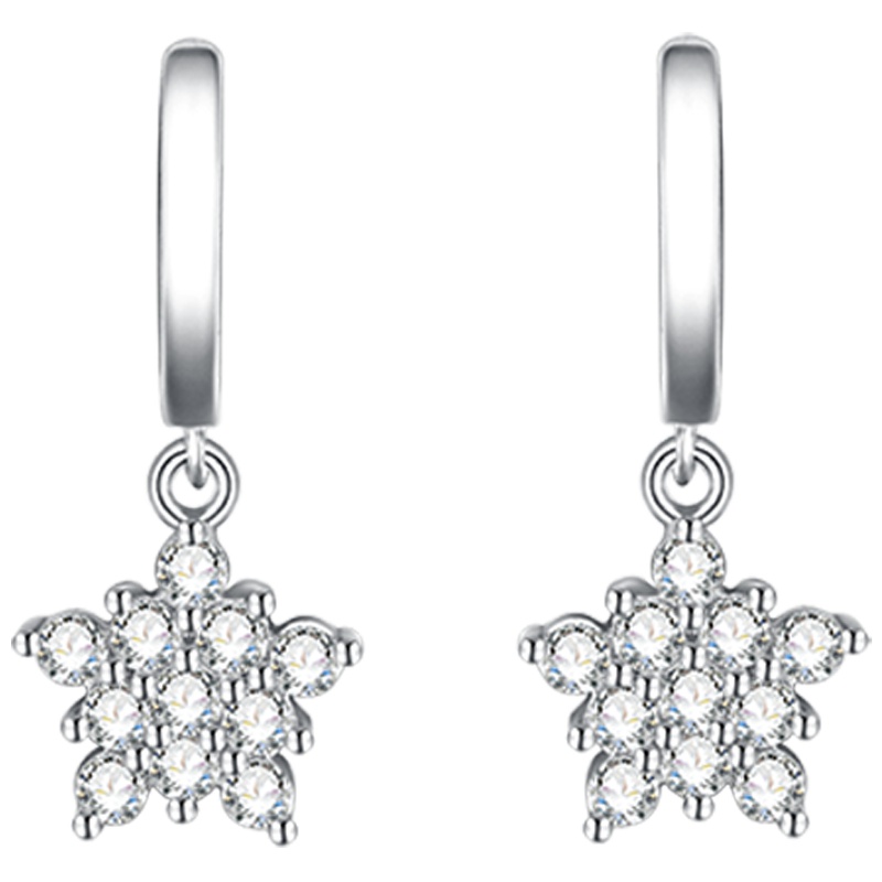 金一 银S925银 简约百搭女士雪花锆石耳饰耳坠(定价) BGF021 白色