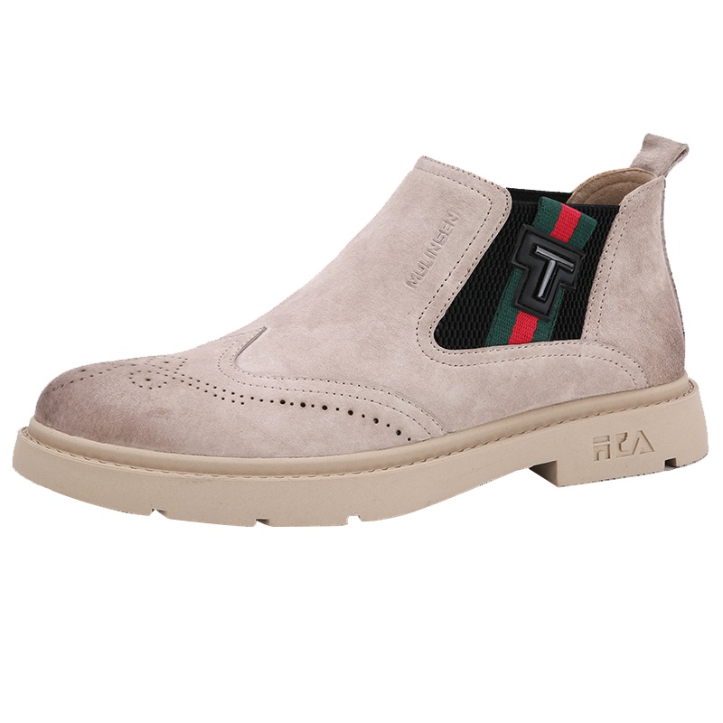 木林森马丁靴男秋季布洛克中帮男靴英伦真皮靴子男切尔西靴男短靴