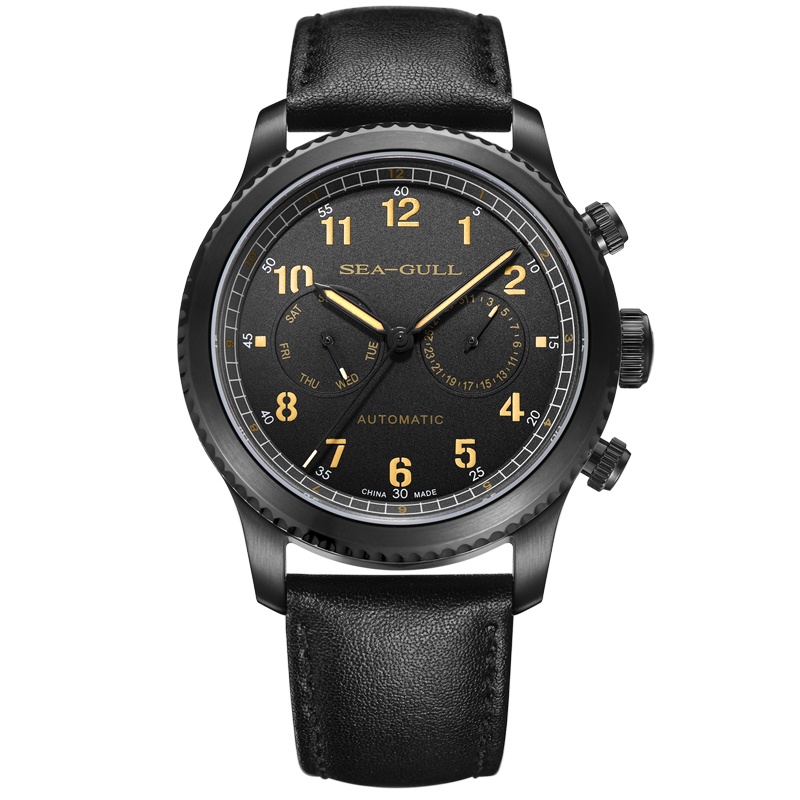海鸥表(SEAGULL) 海鸥手表 男士 多功能双时区 防水夜光 自动机械表 男表飞行员6080H