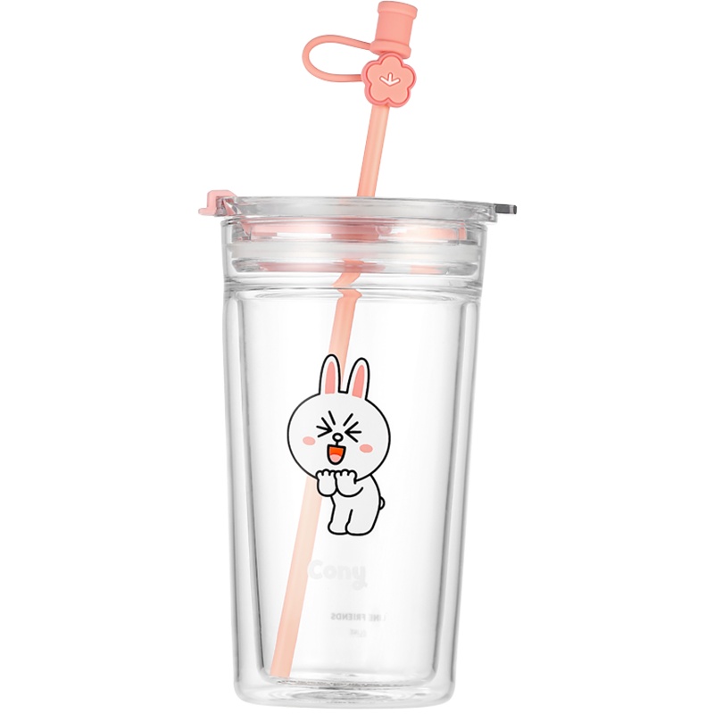 瑞幸咖啡&LINE FRIENDS联名款吸管双层玻璃杯简约便携可爱防烫水杯(Cony)380ml