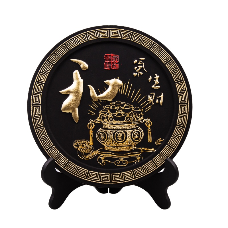 绿之源 活性炭雕摆件工艺品客厅家居装饰品开业礼物乔迁新居家和福顺四件套装婚庆礼物新年年会礼物 和气生财