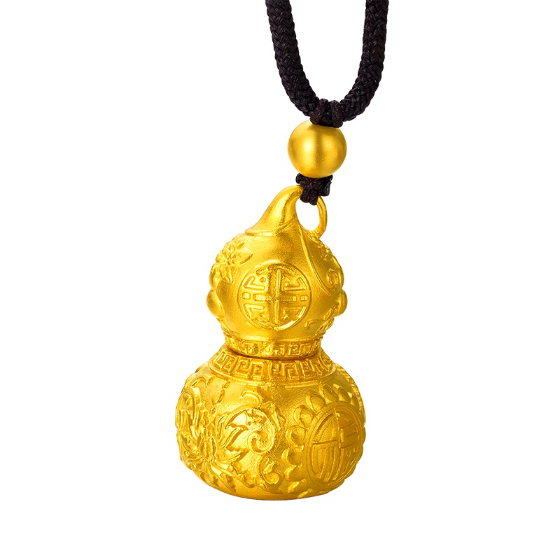 梦金园 古法黄金吊坠 足金999吉祥葫芦福禄铜钱挂坠男女款