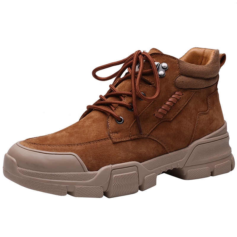 策乐(cele)头层猪皮男靴子冬天工装靴男英伦高帮鞋厚底保暖雪地靴男系带HY-6677