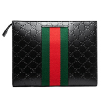 GUCCI 古驰男包 gucci通用双G压花拉链黑色手拿包 黑色 475316CWCLN1060