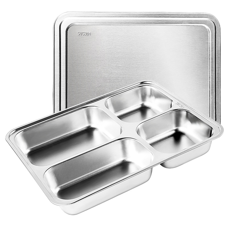 日本泰福高(TAFUCO)304不锈钢快餐盘分隔成人学生多隔加厚食堂加厚饭盒 带盖
