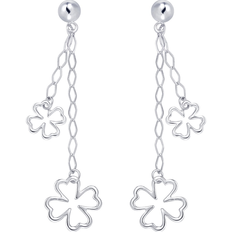 Pt950心影四叶铂金耳环白金耳钉耳饰女定价