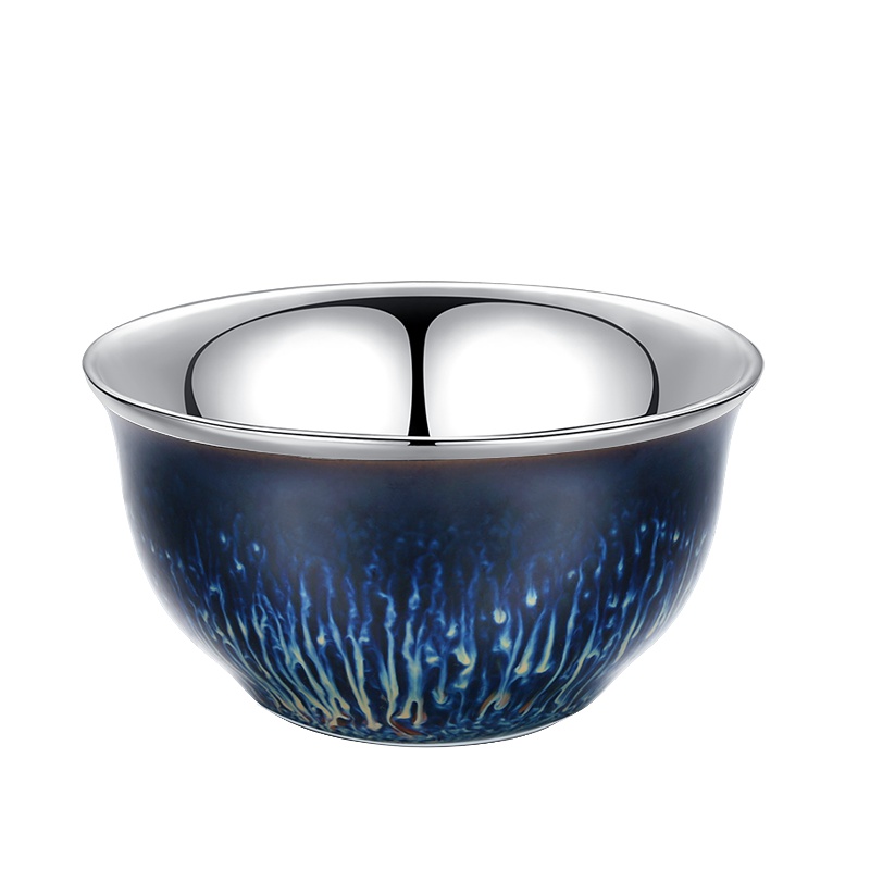 银斯妮 999纯银茶杯 镶银片陶瓷主人杯 单人杯一口杯 银茶具 手工建盏茶盏品茗杯 小茶碗