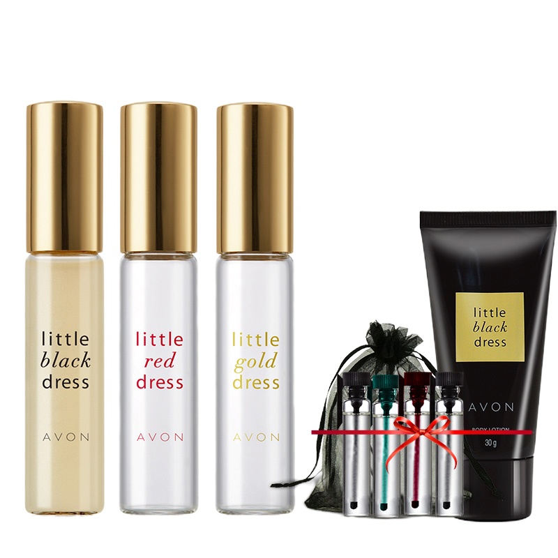 雅芳走珠香水三支套装小黑裙金裙红裙香水随时补香清新