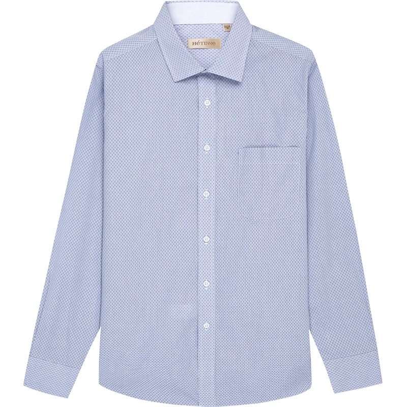 红豆旗下高端品牌轩帝尼(HETINNE)男装2019春夏新款轻奢商务DP免烫波点十字提花长袖男式衬衫