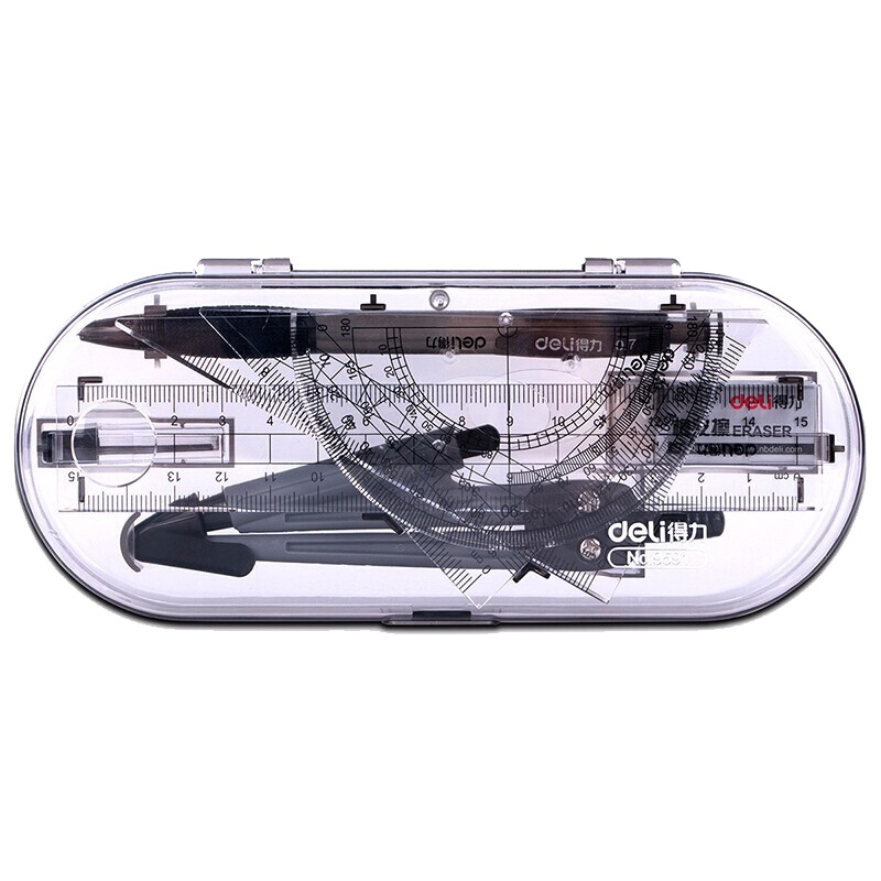 得力(deli)尺子学生绘图工具套装考试套装8件套套尺圆规尺规套装