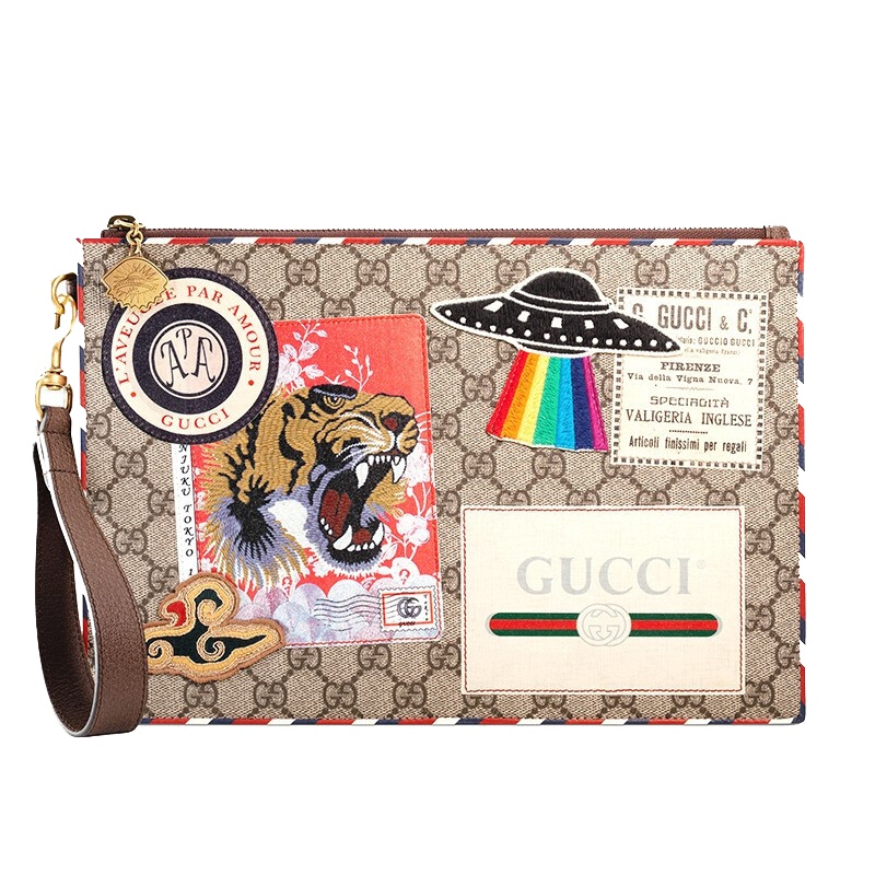 [海外直邮]GUCCI古驰Courrier系列新款贴花刺绣男女同款中号手拿包473915 K9GQT 8899