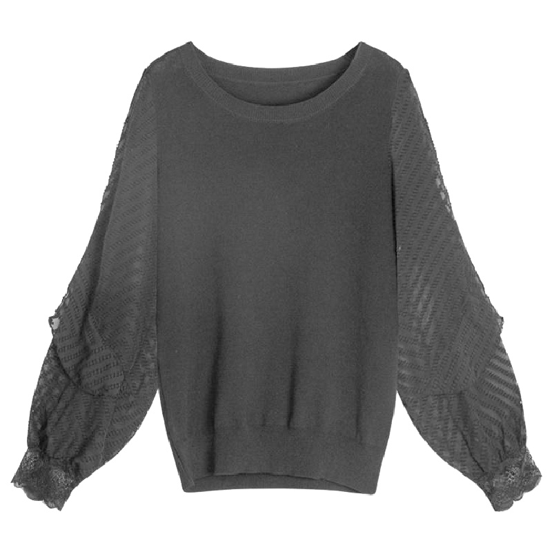 新款拉夏贝尔毛针织衫女秋季秋韩版宽松上衣蕾丝镂空长袖套头毛衣10018187