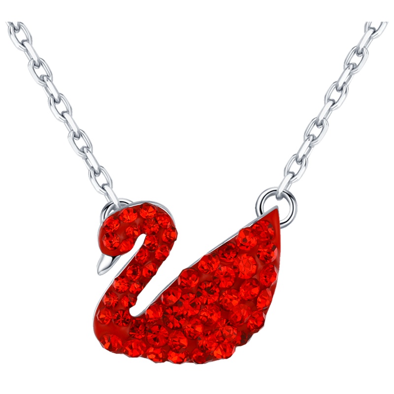 佰色传情S925纯银项链经典红天鹅项链本年锁骨链