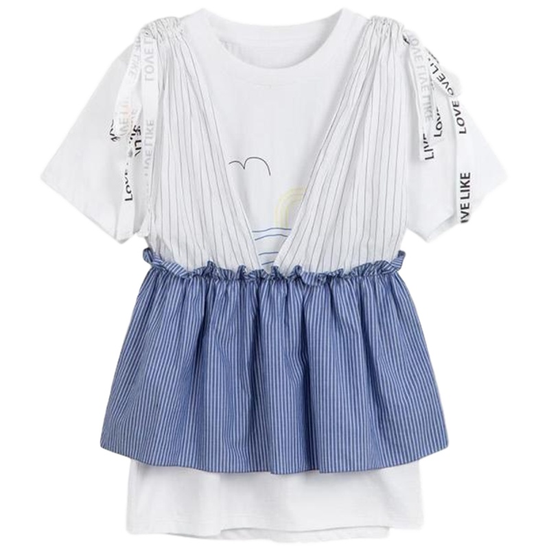 拉夏贝尔puella秋季新款时尚显瘦T恤条纹衬衫两件套女2T010922