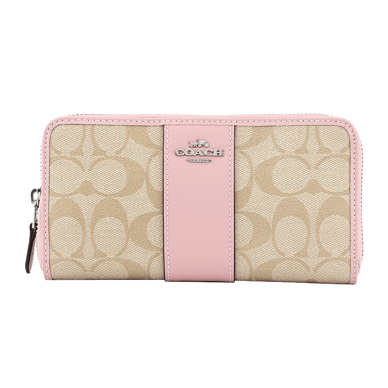 COACH 蔻驰 奢侈品 女士浅卡其粉色人造革长款钱包钱夹