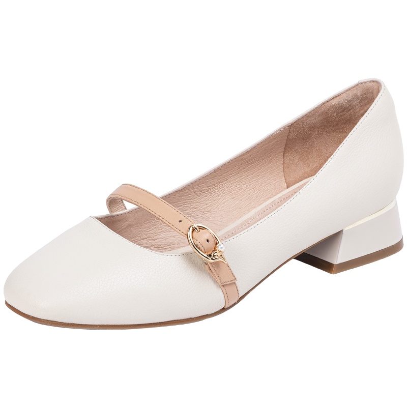 百田森商场同款2020春季新款真皮玛丽珍小皮鞋女低跟百搭复古女鞋