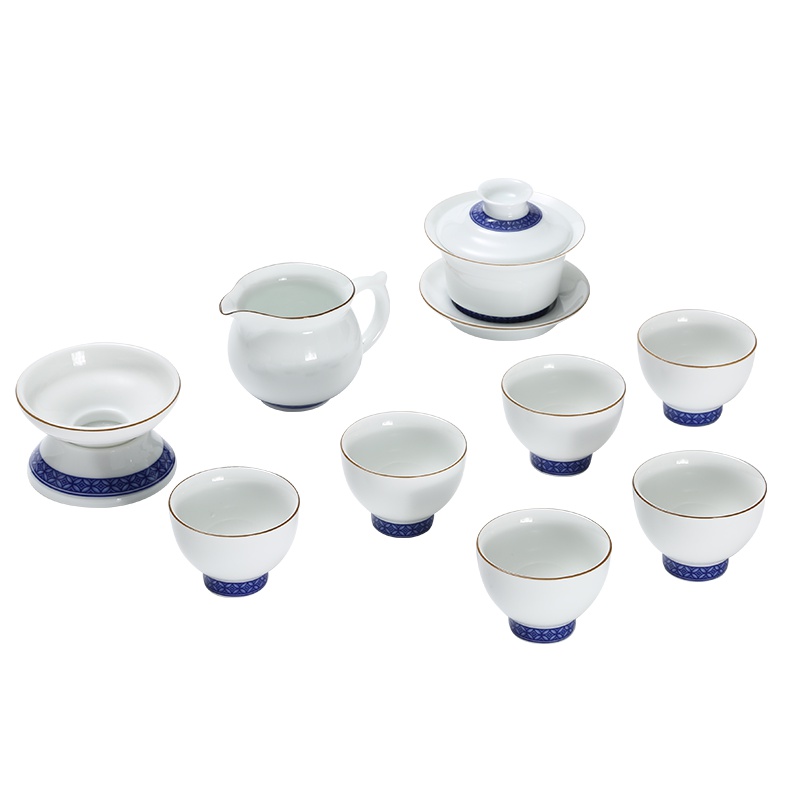 常生源 茶具套装 陶瓷功夫茶具 白瓷盖碗公道杯茶漏茶杯 财运连连茶具套组
