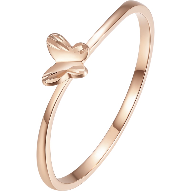 周大生彩金戒指女 正品18k玫瑰金蝴蝶女戒简约时尚新款AU750指环