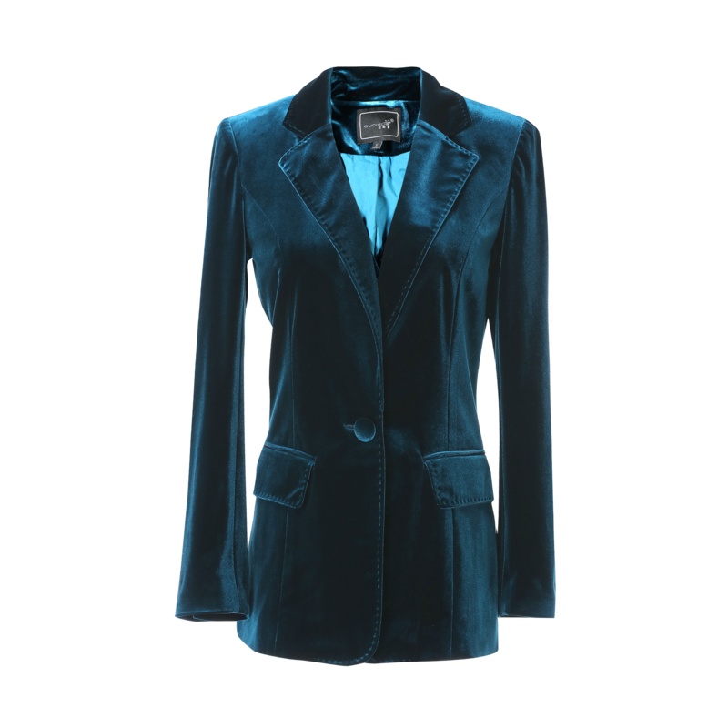 欧昵雪复古丝绒一粒扣西装外套女中长款西服上衣