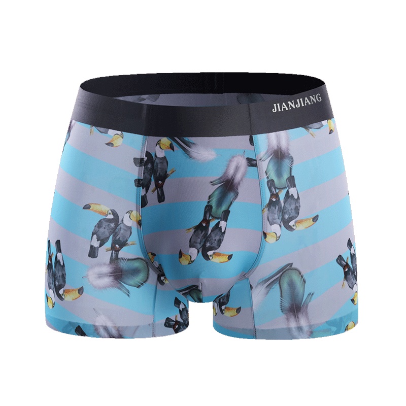 健将JIANJIANG男士平角内裤冰丝动植物印花性感潮流时尚四角短裤衩头中腰2条装