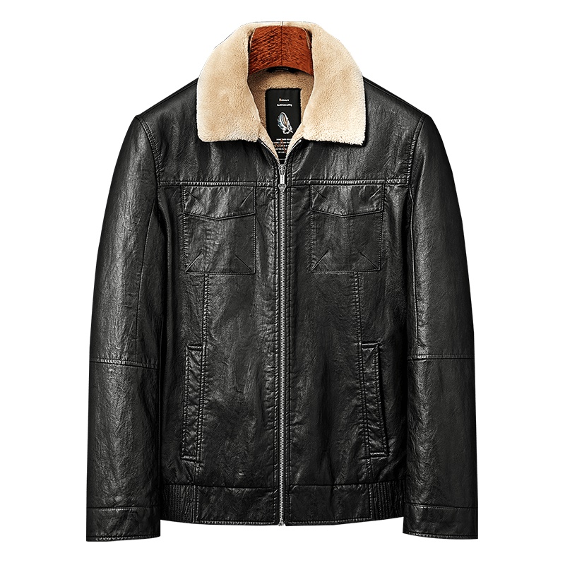 雅鹿男装新品PU皮中老年加绒保暖男士皮衣外套11031816