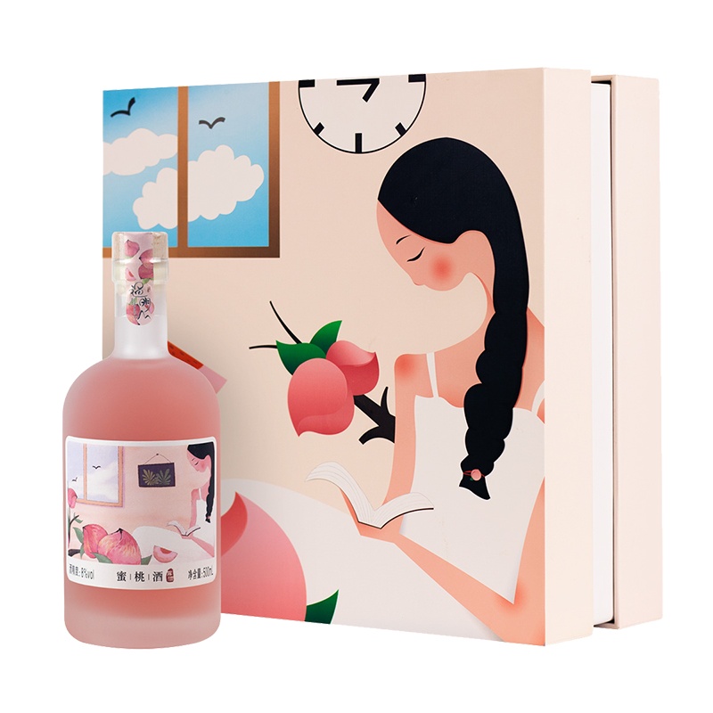 通明山手绘桃韵8度蜜桃酒果酒礼盒装聚会生日礼物高颜值低度甜酒