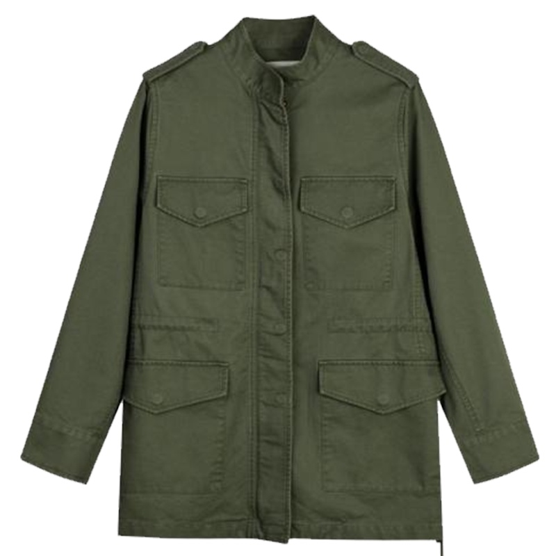 【热卖】拉贝缇工装外套女2019新款春季中长款学生复古军绿色夹克外衣bf潮60006371