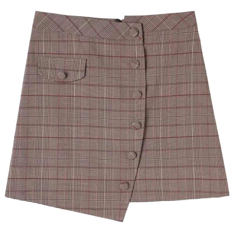 【专柜同款】秋季新款格子高腰女式a字短裙不规则时尚包臀显瘦半身裙女60007489