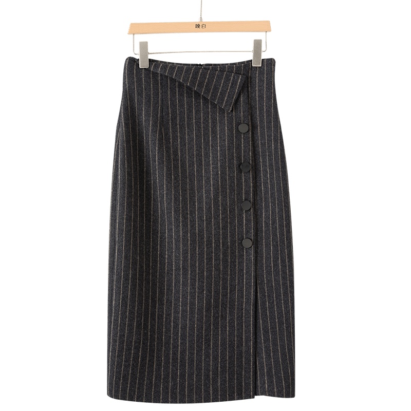 晚白2020冬季新品简约高腰显瘦竖条纹修身百搭包臀裙半裙半身裙女