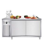 世麦(WORWHEAT)不锈钢双层三层操作台拉门趟门工作台打荷台饭店厨房储物柜暖碟工作台