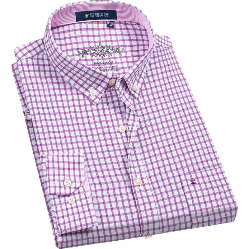 雅鹿男装春秋男士格子休闲棉修身长袖衬衫衣潮A11140625