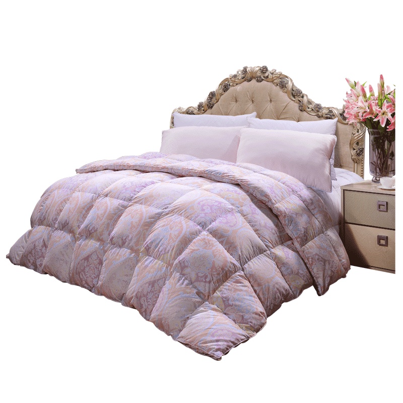 富安娜羽绒被子加厚保暖冬厚白鹅绒被芯防羽印花面料羽绒被子