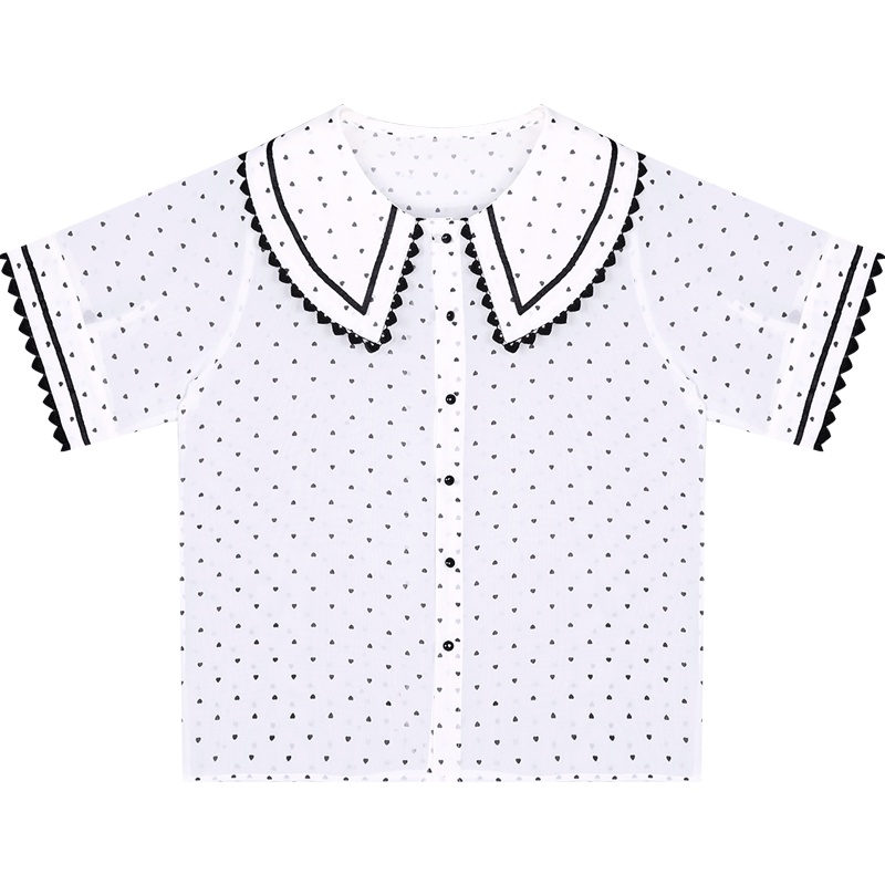 很仙的衬衣抖音同款洋气短袖娃娃领上衣设计感超仙女衬衫雪纺衫夏