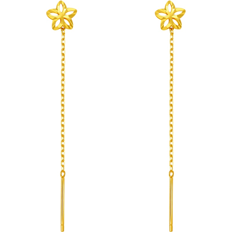 老庙黄金 5G足金镂空车花星星耳线一对