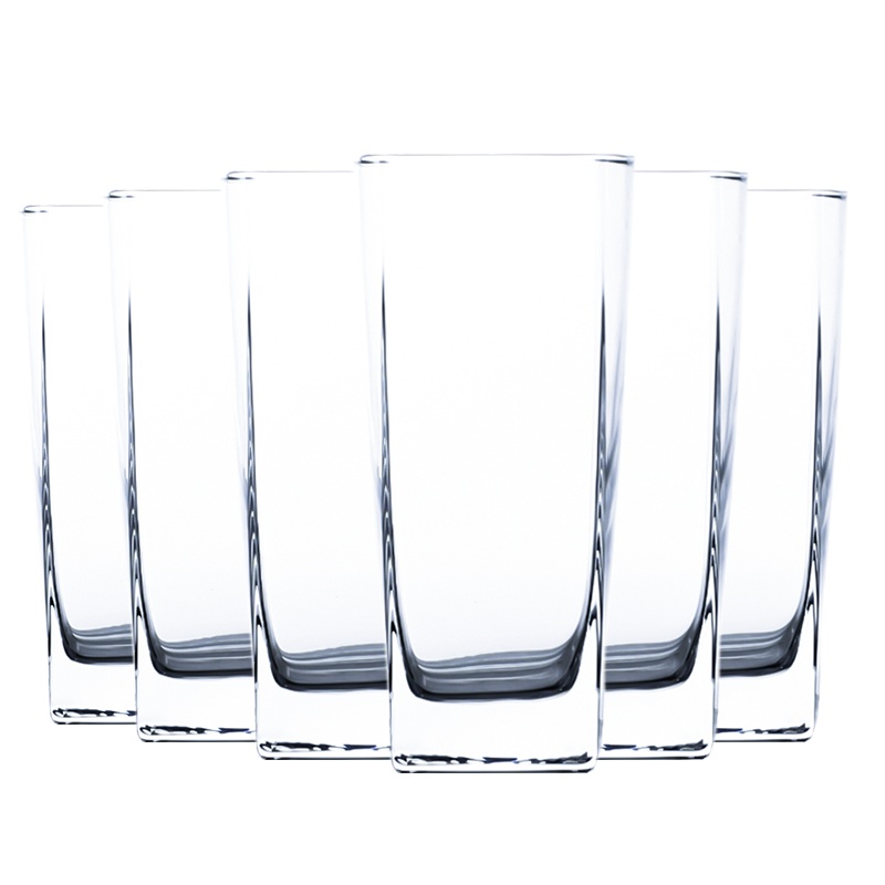 乐美雅玻璃杯家用耐高温喝水杯牛奶杯子简约耐热客厅泡绿茶杯四方威士忌杯啤酒杯司太宁6只套装