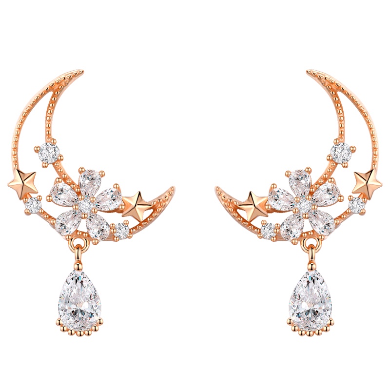 佰色传情S925纯银月亮耳环女冷淡风网红超仙新款耳坠气质耳饰