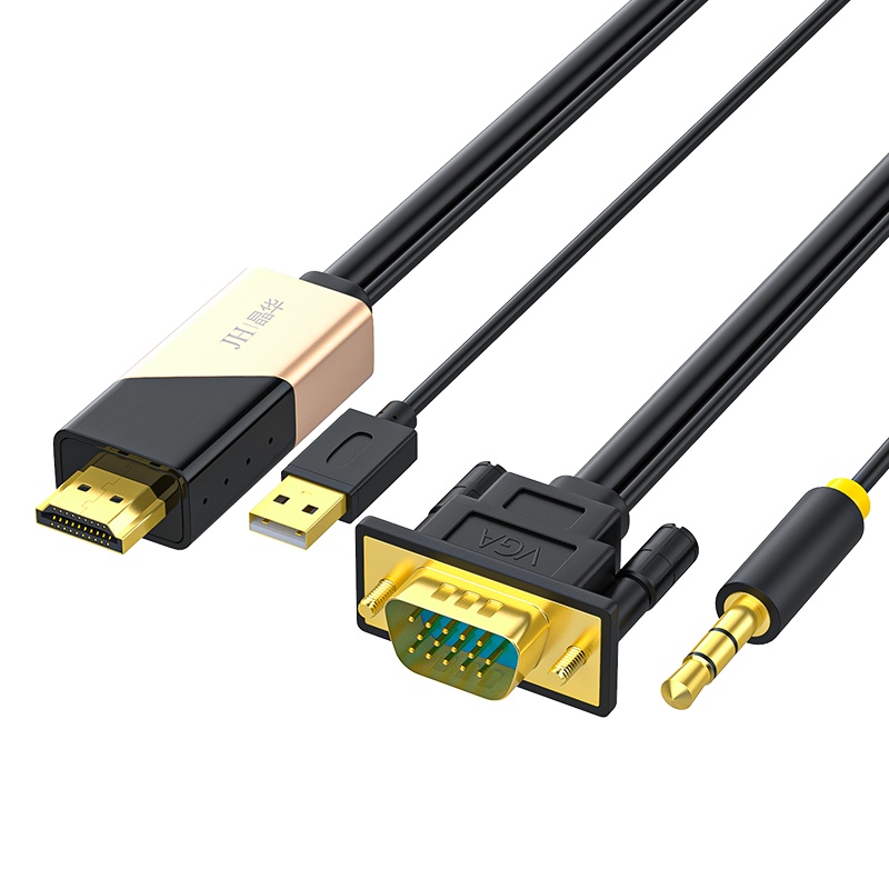 晶华 VGA转HDMI线带音频供电 高清视频转换器转接头 小米盒子笔记本电脑连接显示器投影仪电视线合金黑色3米Z191H