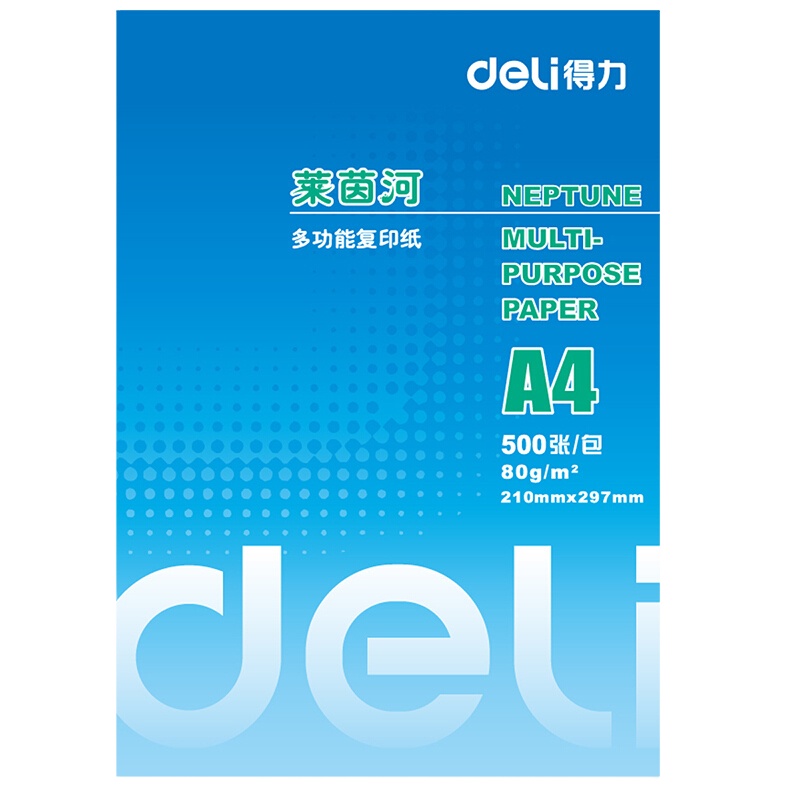 得力(deli)7419莱茵河80g A4复印纸 500张/包 5包/箱(单位:箱)
